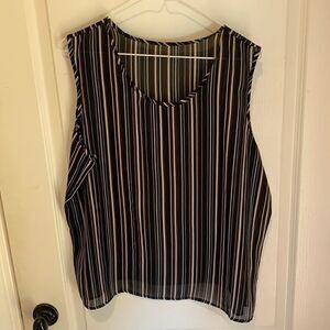 Faded Glory Striped Sheer Tank blouse red black white 18w